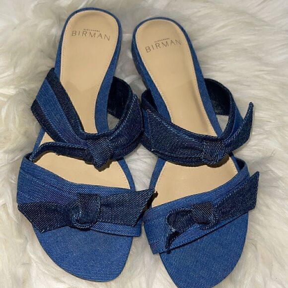 Alexander Birman denim Sandals Womens size 37  Denim Blue Slides venice Bow New - Picture 5 of 7